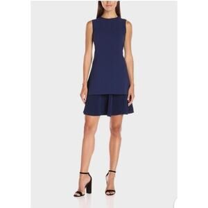 Theory Malkan P Winslow Crepe Layered Pleated Dress Sea Blue 10